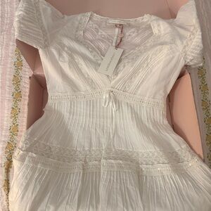 LoveShackFancy Off-White Lace Trim Dress